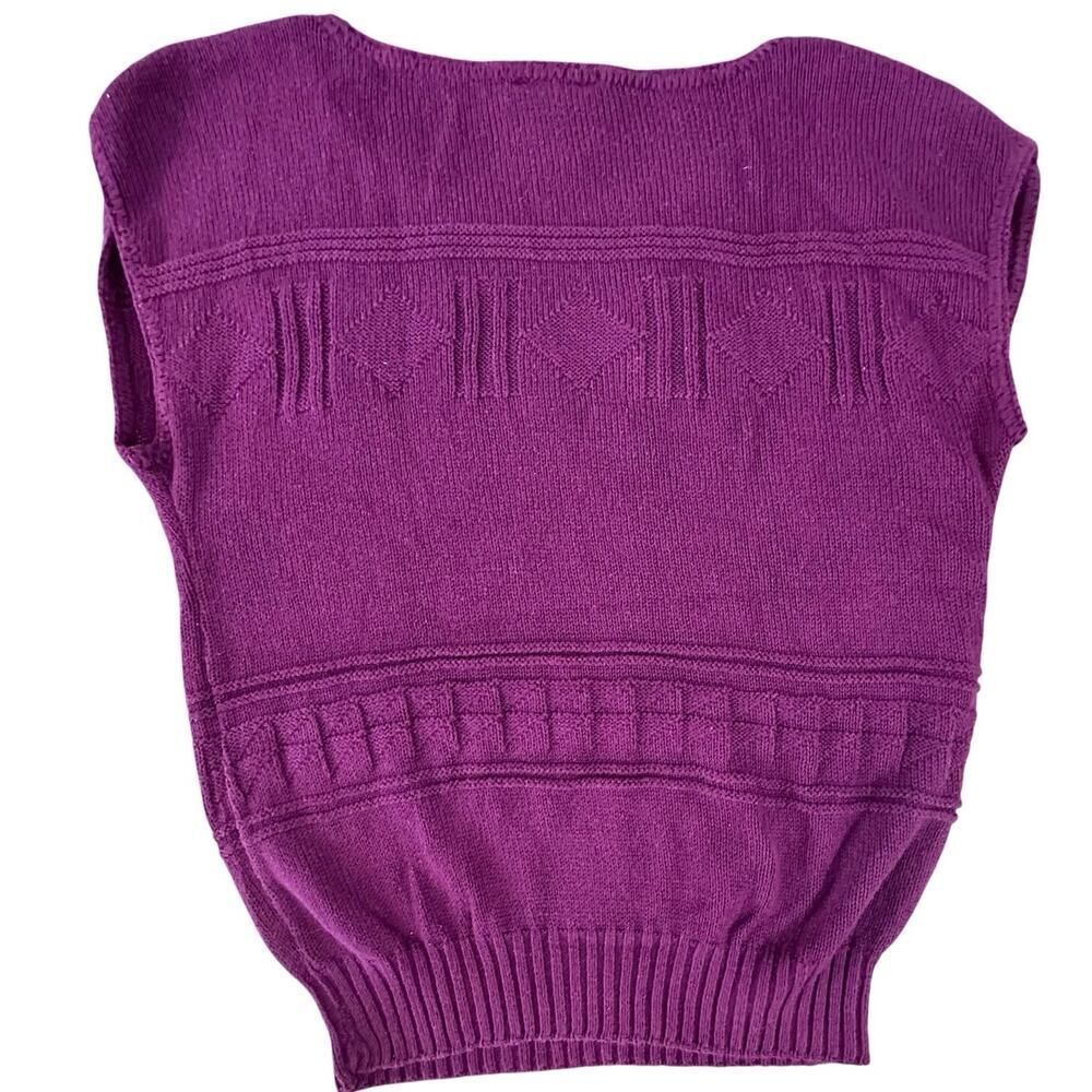 Vintage Southern Lady Cap Sleeve Magenta Crewneck Knit Sweater Vest Size Small - Picture 3 of 15